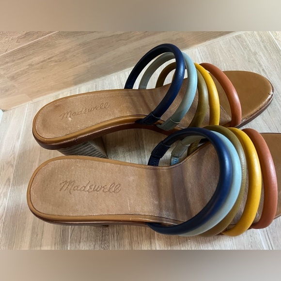 Madewell The Addie High Heel Leather Strappy Mule Blue Horizon Multi Size 9 - Picture 6 of 11